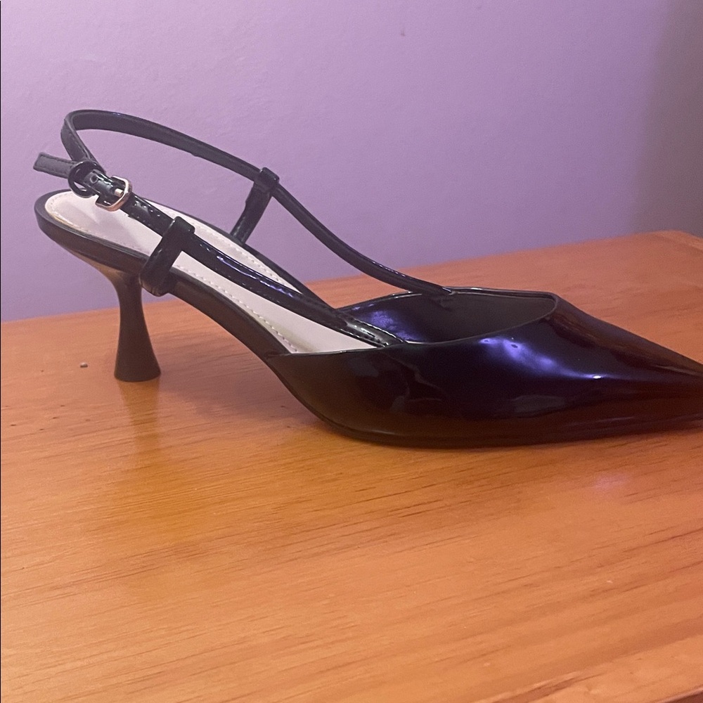 Nine West Black Patent Slingback Kitten Heel Pumps